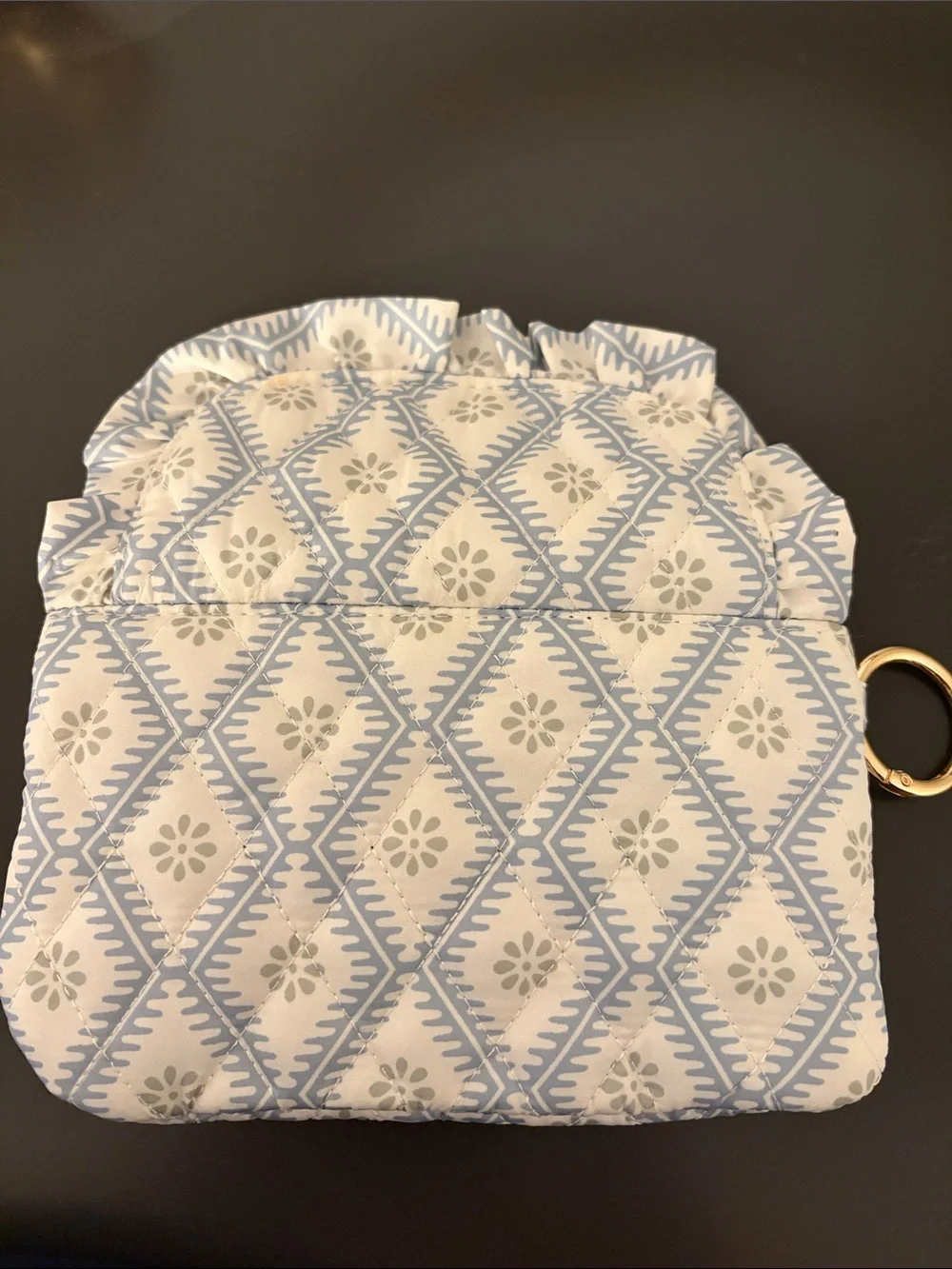 Light Blue and White Patterned Ruffle Wristlet Clutch